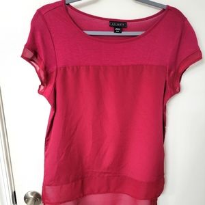 Metaphor burgundy women's polyester tunic blouse with chiffon and knit details
